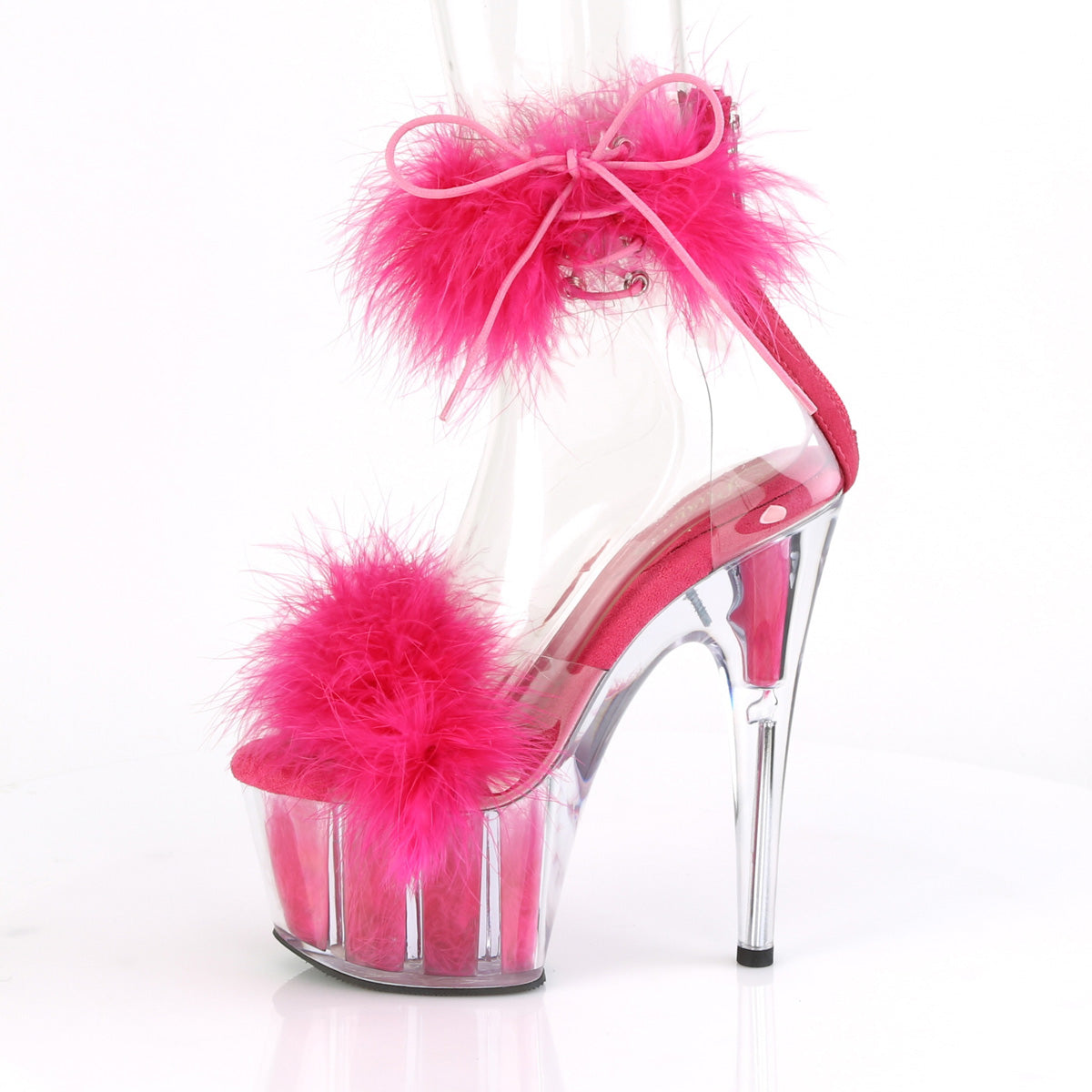 ADORE-724F Pleaser Clear-H Pink Fur/H Pink Fur Platform Shoes [Exotic Dance Shoes]