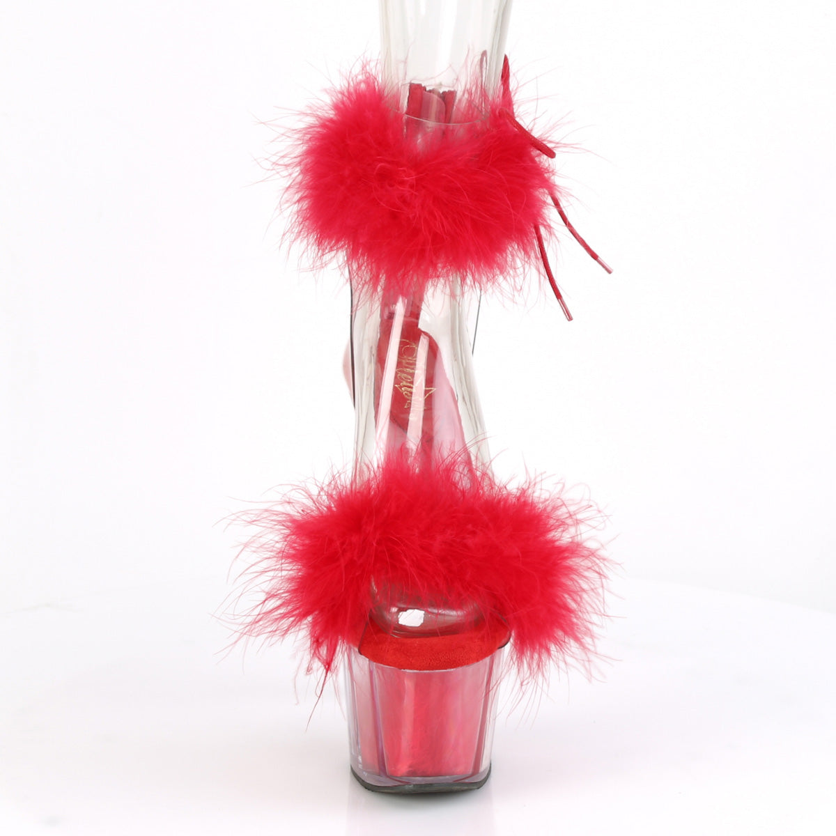 ADORE-724F Pleaser Clear-Red Fur/Red Fur Platform Shoes [Exotic Dance Shoes]