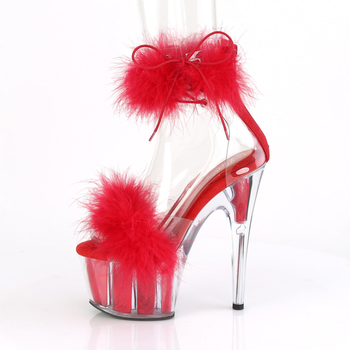 ADORE-724F Pleaser Clear-Red Fur/Red Fur Platform Shoes [Exotic Dance Shoes]