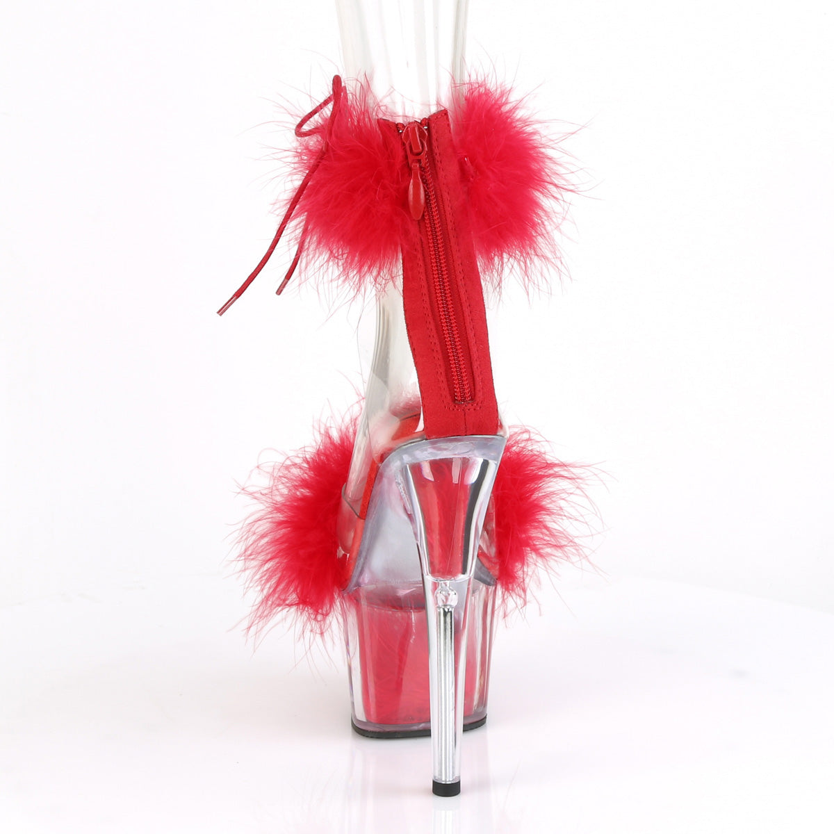 ADORE-724F Pleaser Clear-Red Fur/Red Fur Platform Shoes [Exotic Dance Shoes]