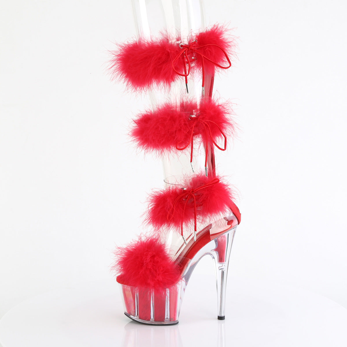 ADORE-728F Pleaser Clear-Red Fur Platform Shoes [Exotic Dance Shoes]