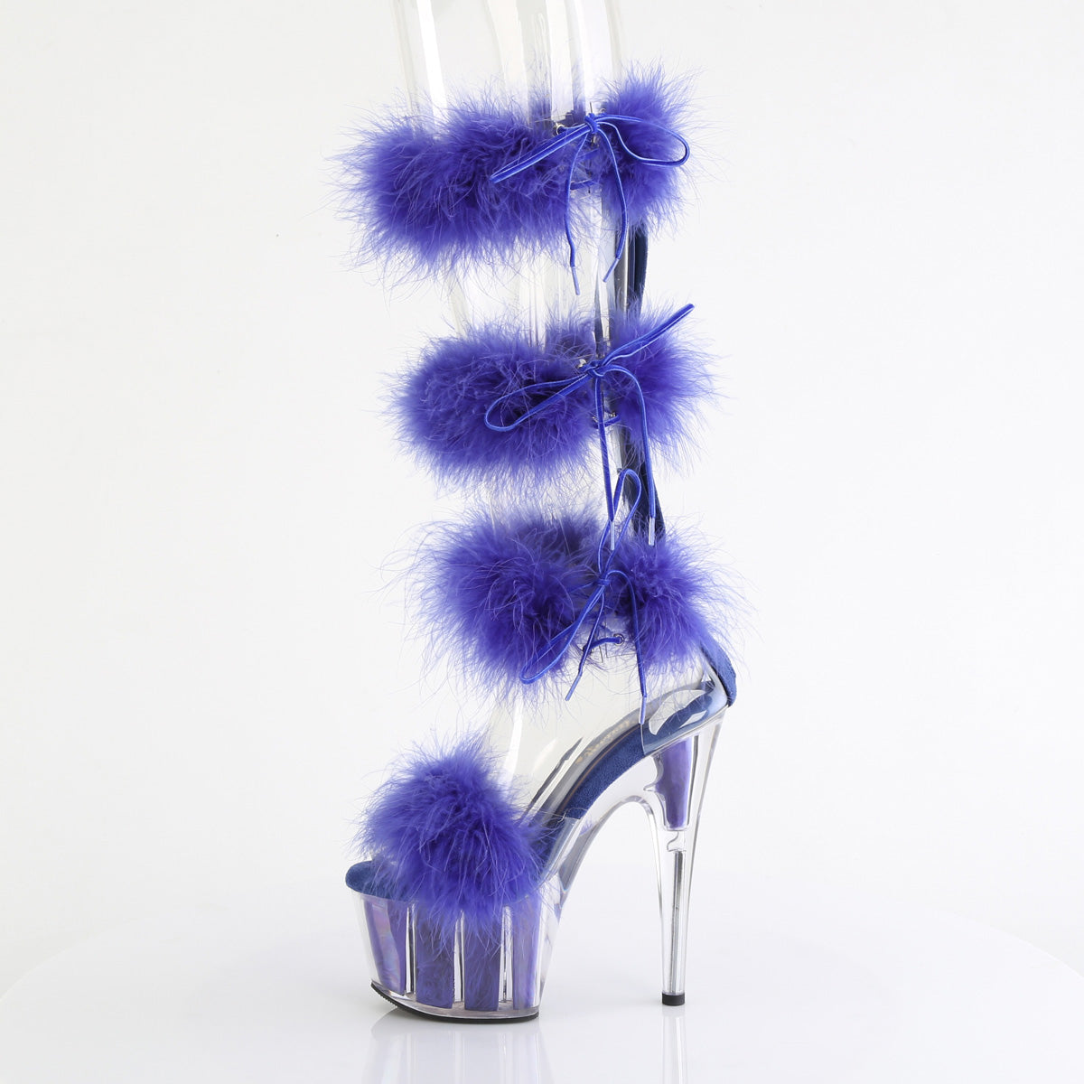 ADORE-728F Pleaser Clear-Royal Blue Fur Platform Shoes [Exotic Dance Shoes]