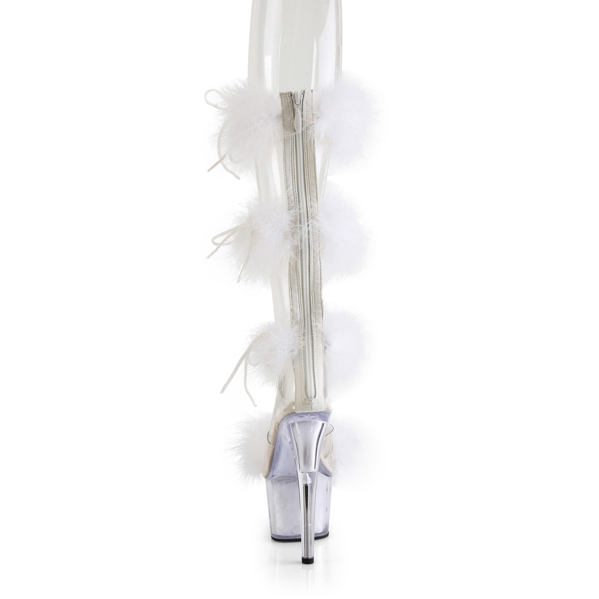 ADORE-728F Pleaser Clear-White Fur Platform Shoes [Exotic Dance Shoes]