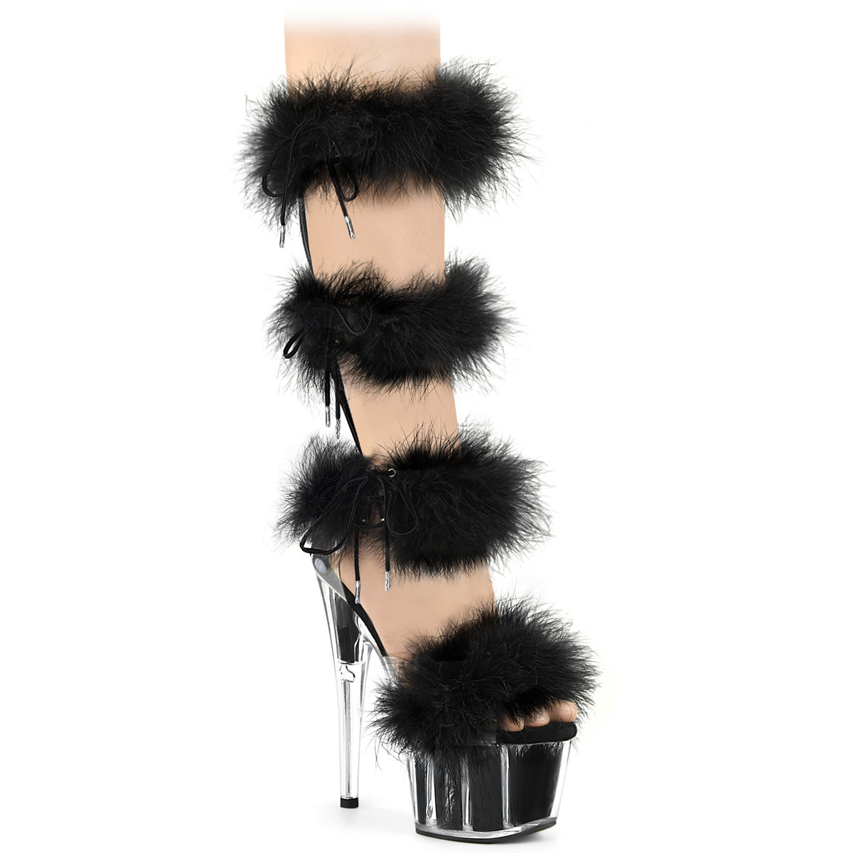 ADORE-728F Pleaser Clear-Black Fur Platform Shoes [Exotic Dance Shoes]