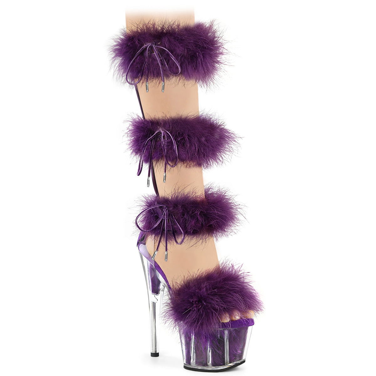 ADORE-728F Pleaser Clear-Purple Fur Platform Shoes [Exotic Dance Shoes]