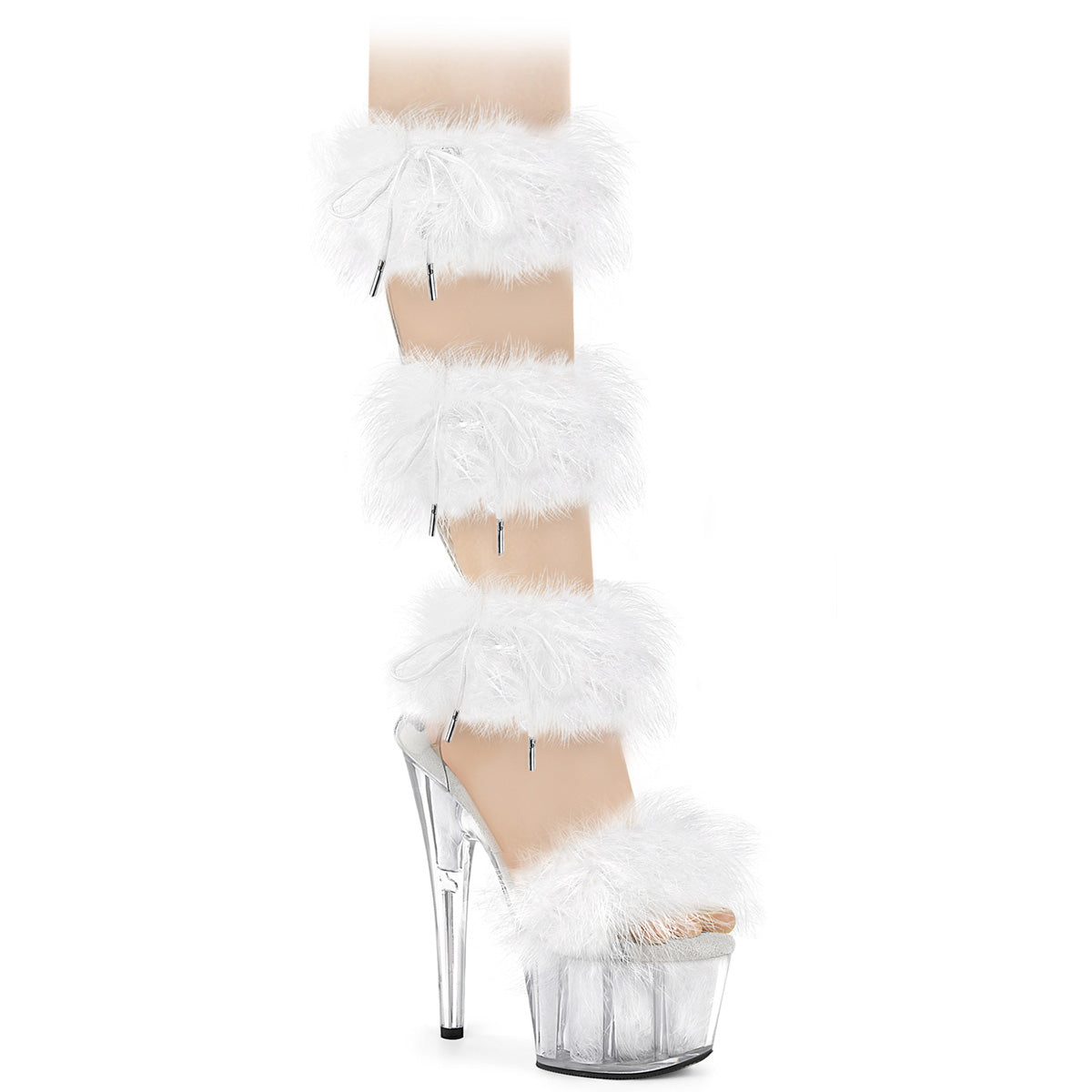 ADORE-728F Pleaser Clear-White Fur Platform Shoes [Exotic Dance Shoes]