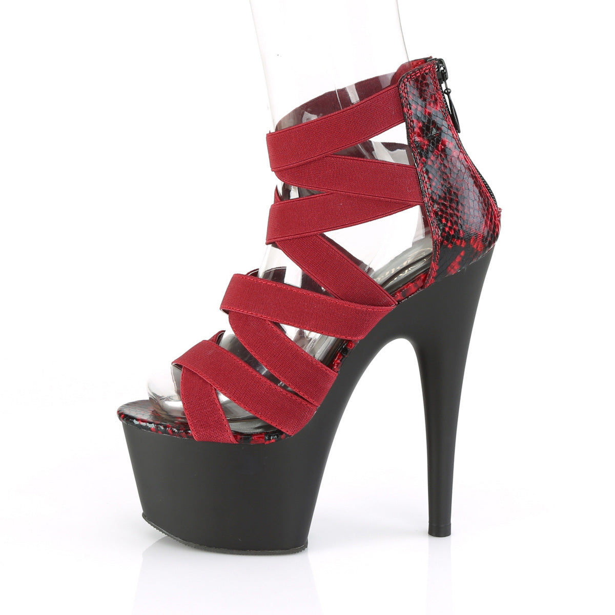 ADORE-748SP Pleaser Wine Elastic Band-Snake Print Patent/Black Matte Platform Shoes [Exotic Dance Shoes]