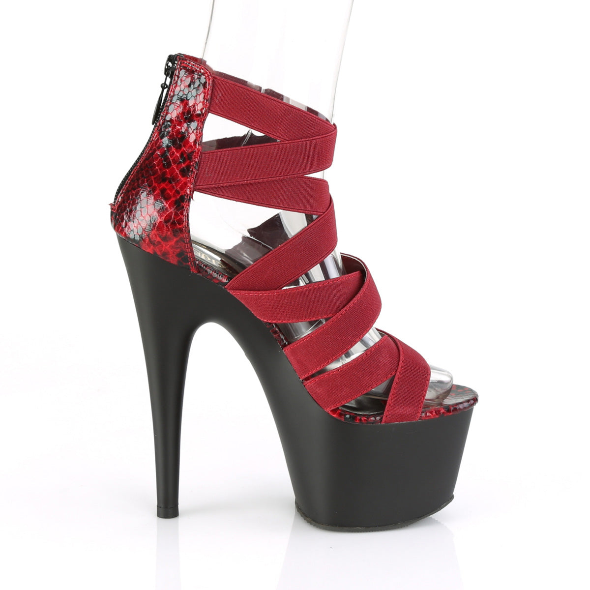 ADORE-748SP Pleaser Wine Elastic Band-Snake Print Patent/Black Matte Platform Shoes [Exotic Dance Shoes]