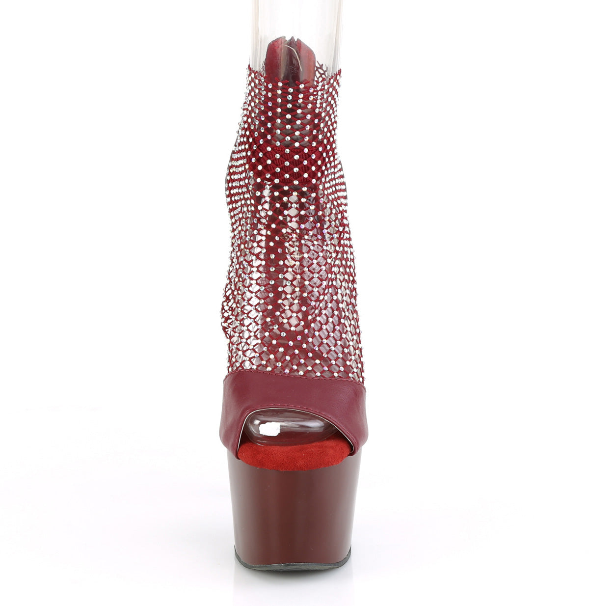 ADORE-765RM Pleaser Burgundy F.Leather-Rhinestones Mesh/Burgundy Matt Platform Shoes [Sexy Shoes]