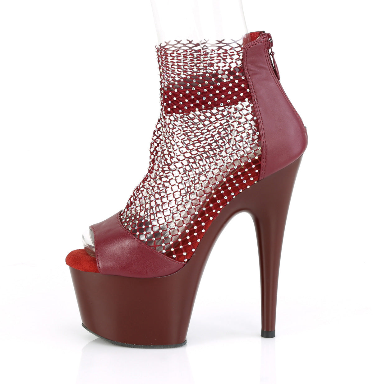 ADORE-765RM Pleaser Burgundy F.Leather-Rhinestones Mesh/Burgundy Matt Platform Shoes [Sexy Shoes]