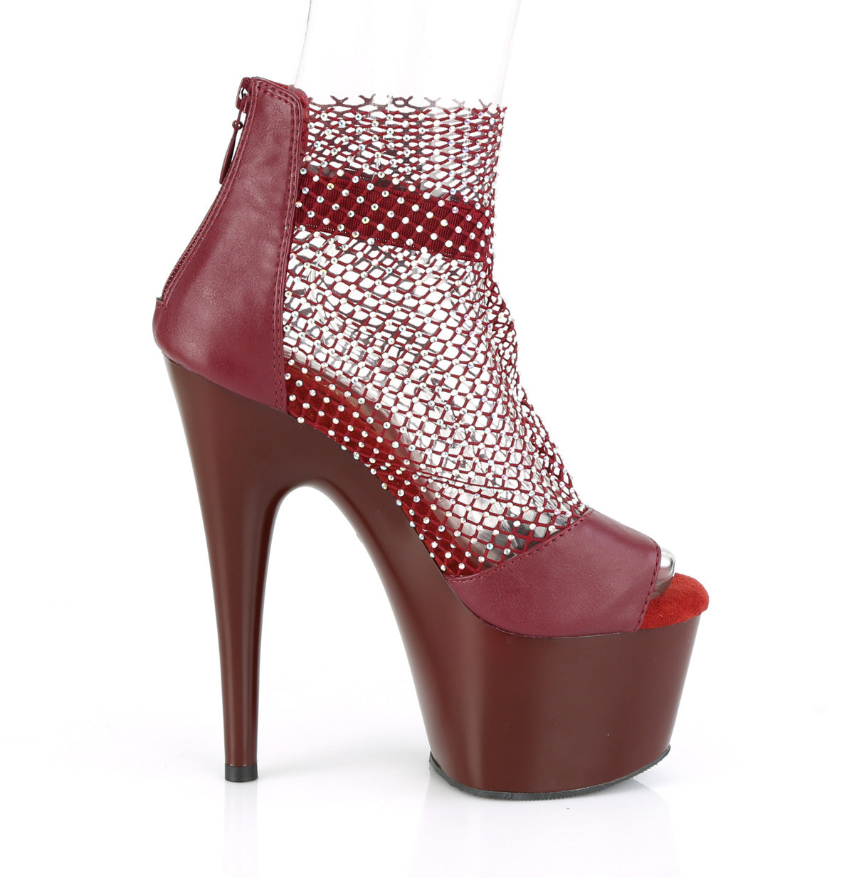 ADORE-765RM Pleaser Burgundy F.Leather-Rhinestones Mesh/Burgundy Matt Platform Shoes [Sexy Shoes]