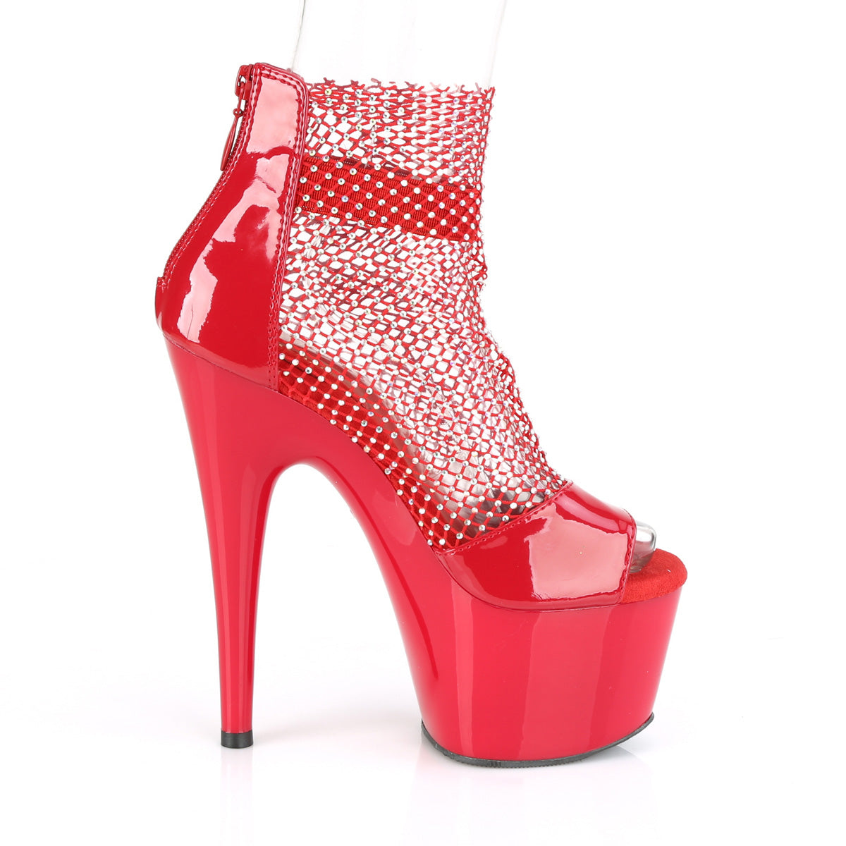 ADORE-765RM Pleaser Red Patent-Rhinestones Mesh/Red Platform Shoes [Exotic Dancing Shoes]