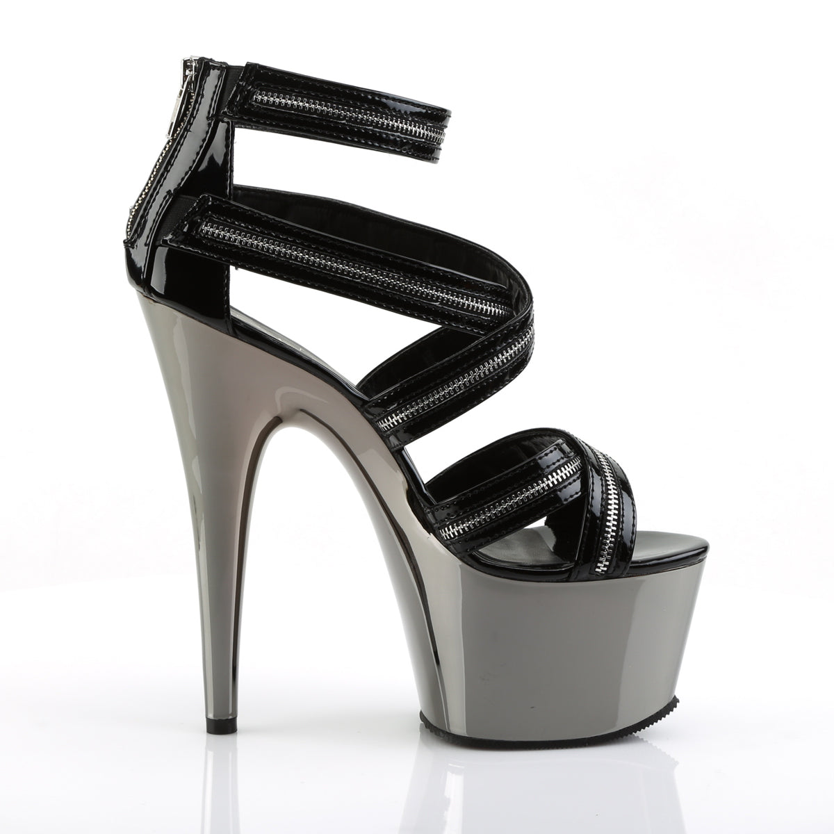 ADORE-767 Pleaser Black/Pewter Chrome Platform Shoes [Sexy Shoes]