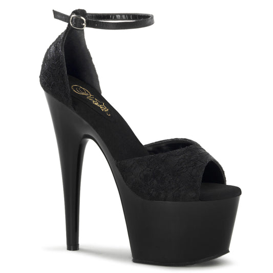 ADORE-768 Strippers Heels Pleaser Platforms (Exotic Dancing) Blk Satin-Blk Lace/Blk