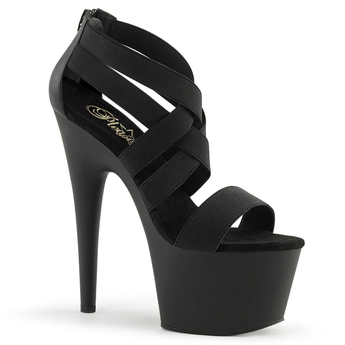 ADORE-769 Strippers Heels Pleaser Platforms (Exotic Dancing) Blk Elastic Band-Faux Leather/Blk Matte