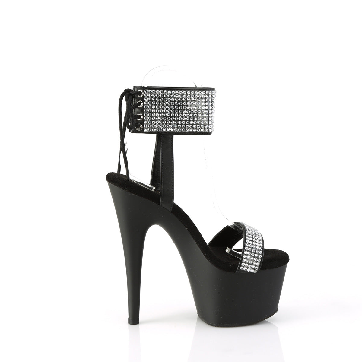 ADORE-770 Pleaser Black Faux Leather-Rhinestones/Black Matte Platform Shoes [Exotic Dance Shoes]