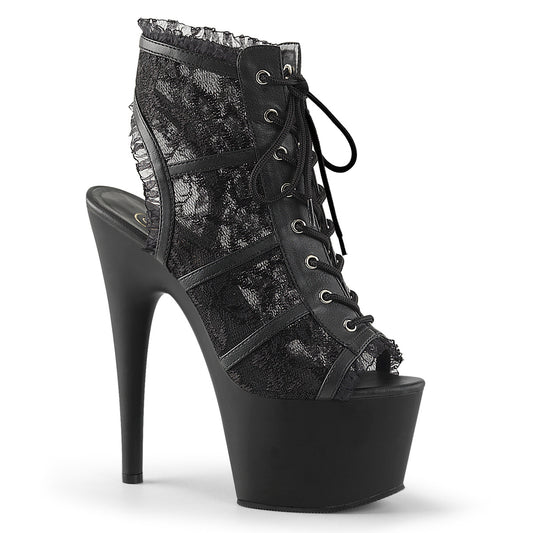 ADORE-796LC Strippers Heels Pleaser Platforms (Exotic Dancing) Blk Mesh Lace/Blk Matte