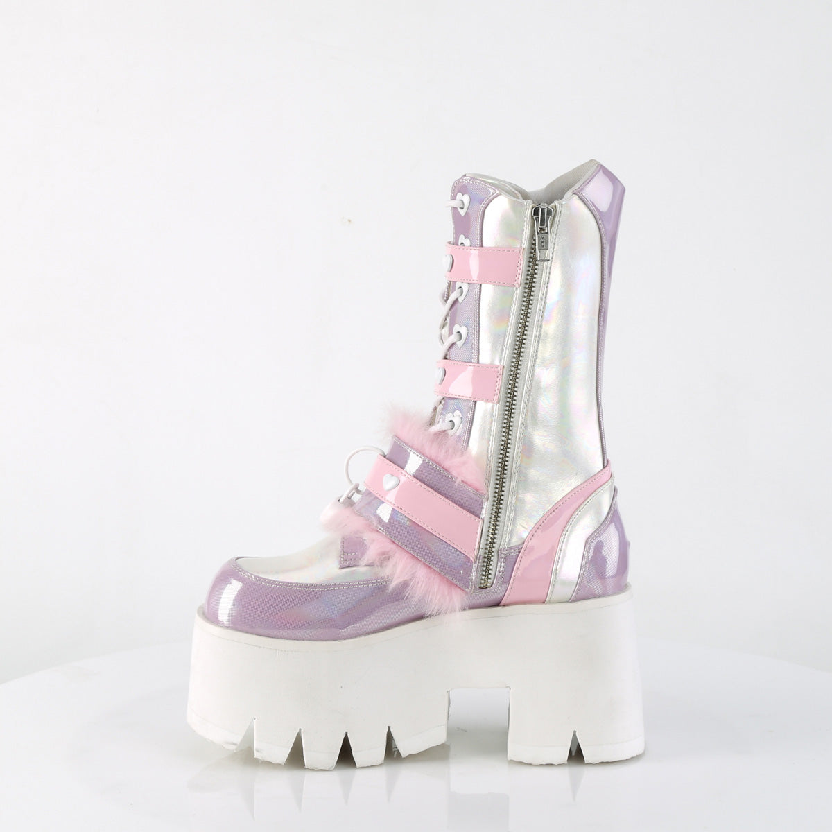 ASHES-120 Demonia B.Pink-Lavender Holographic Patent Women's Mid-Calf & Knee High Boots [Demonia Cult Alternative Footwear]