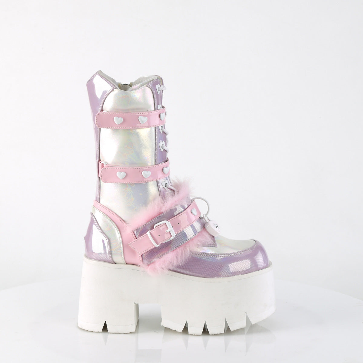 ASHES-120 Demonia B.Pink-Lavender Holographic Patent Women's Mid-Calf & Knee High Boots [Demonia Cult Alternative Footwear]