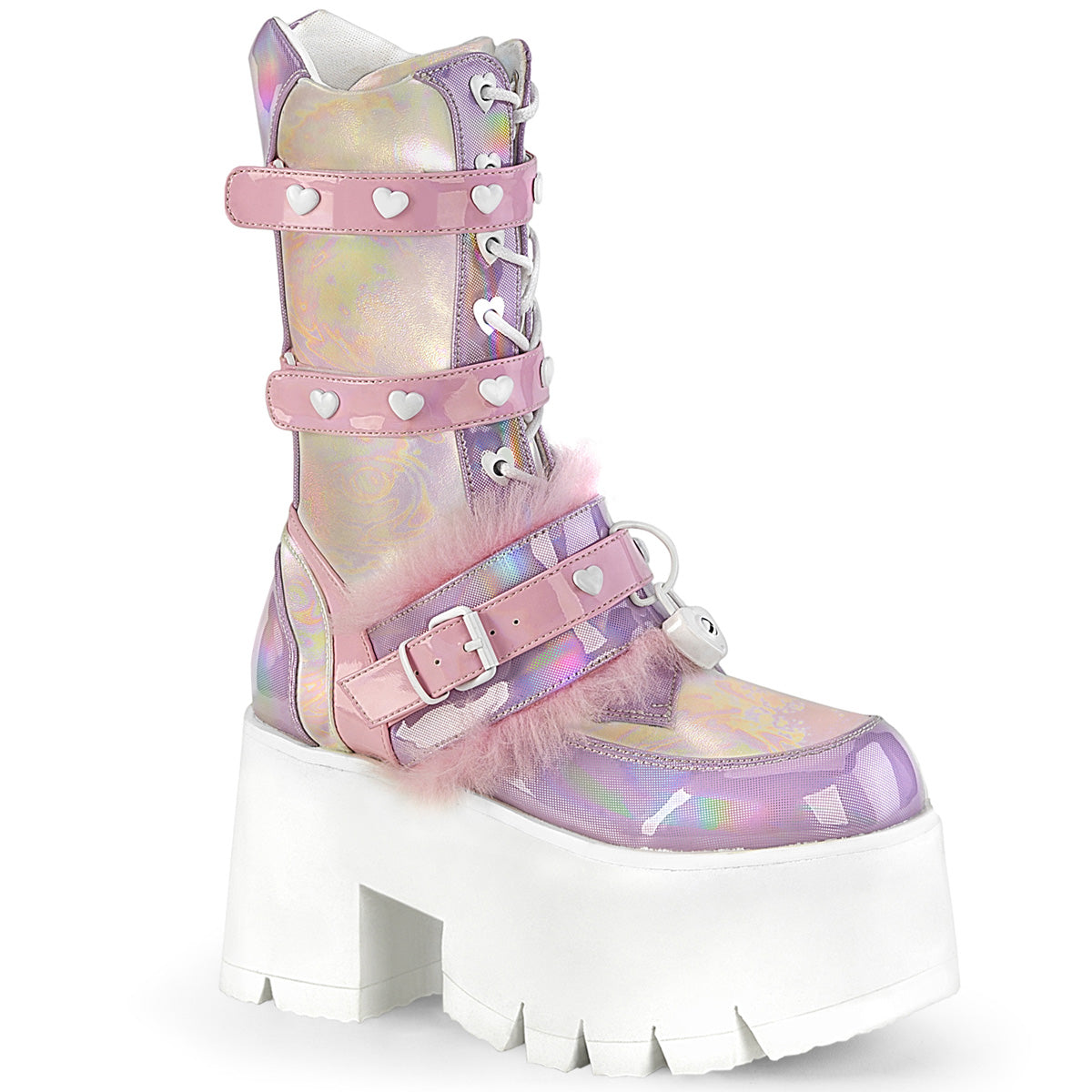 ASHES-120 Alternative Footwear Demonia Women's Mid-Calf & Knee High Boots B.Pink-Lavender Holographic Pat