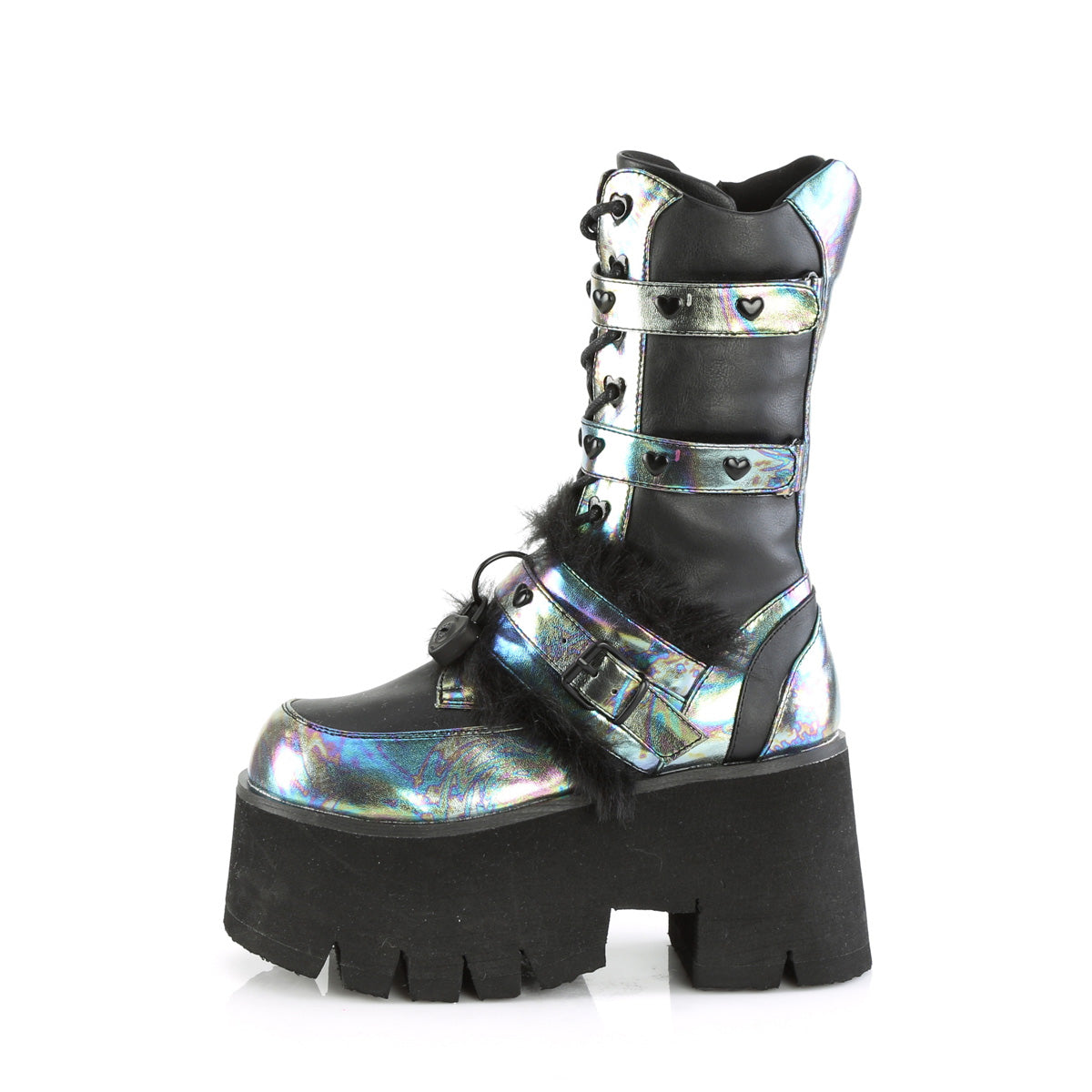 ASHES-120 Demonia Black Vegan Le Green Multi Oil Women's Mid-Calf & Knee High Boots [Demonia Cult Alternative Footwear]