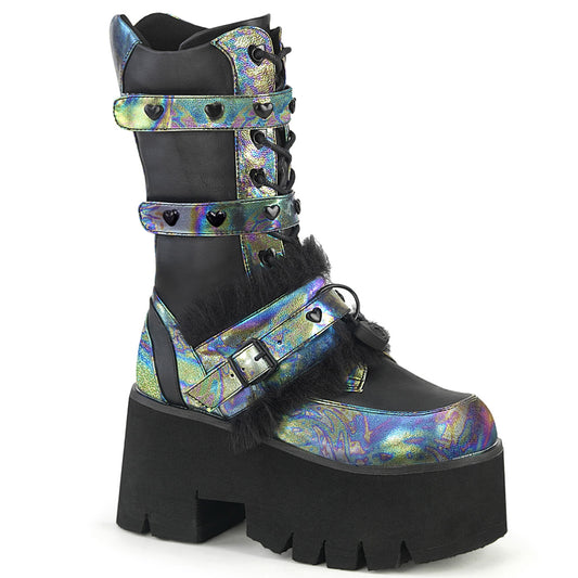 ASHES-120 Alternative Footwear Demonia Women's Mid-Calf & Knee High Boots Blk Vegan Le Green Multi Oil