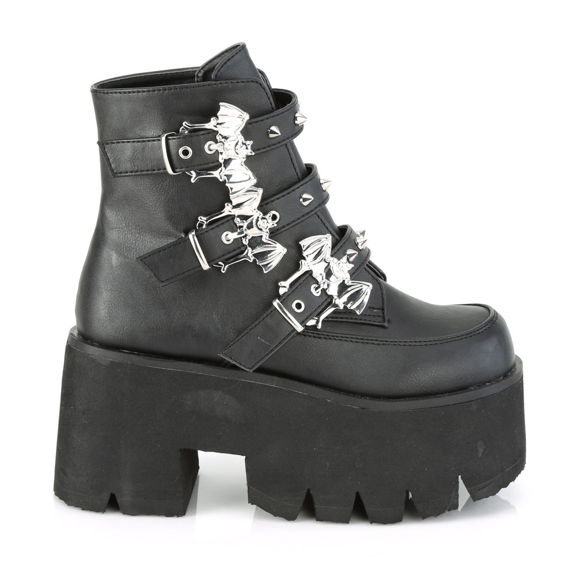 ASHES-55 Demonia Black Vegan Leather Women's Ankle Boots [Demonia Cult Alternative Footwear]