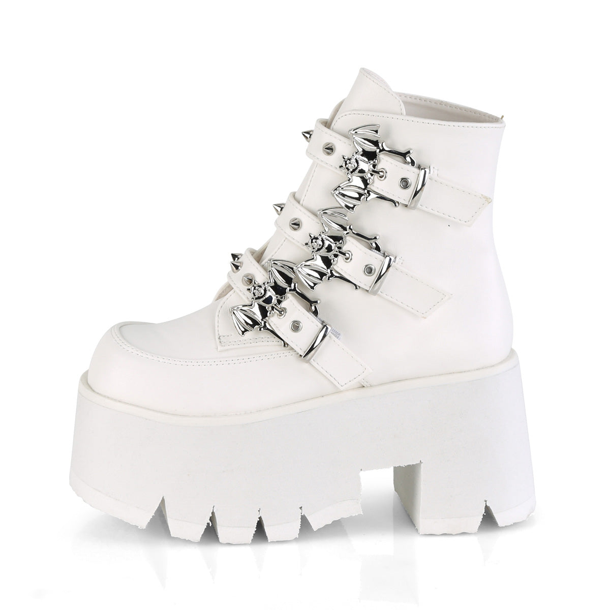 ASHES-55 Demonia White Vegan Leather Women's Ankle Boots [Demonia Cult Alternative Footwear]