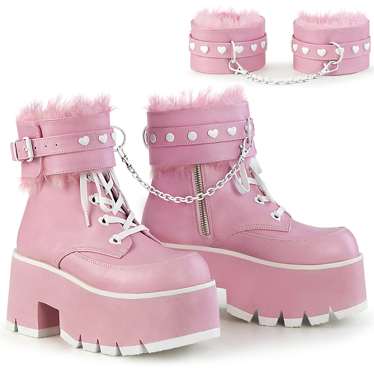 ASHES-57 Alternative Footwear Demonia Women's Ankle Boots B. Pink Vegan Leather