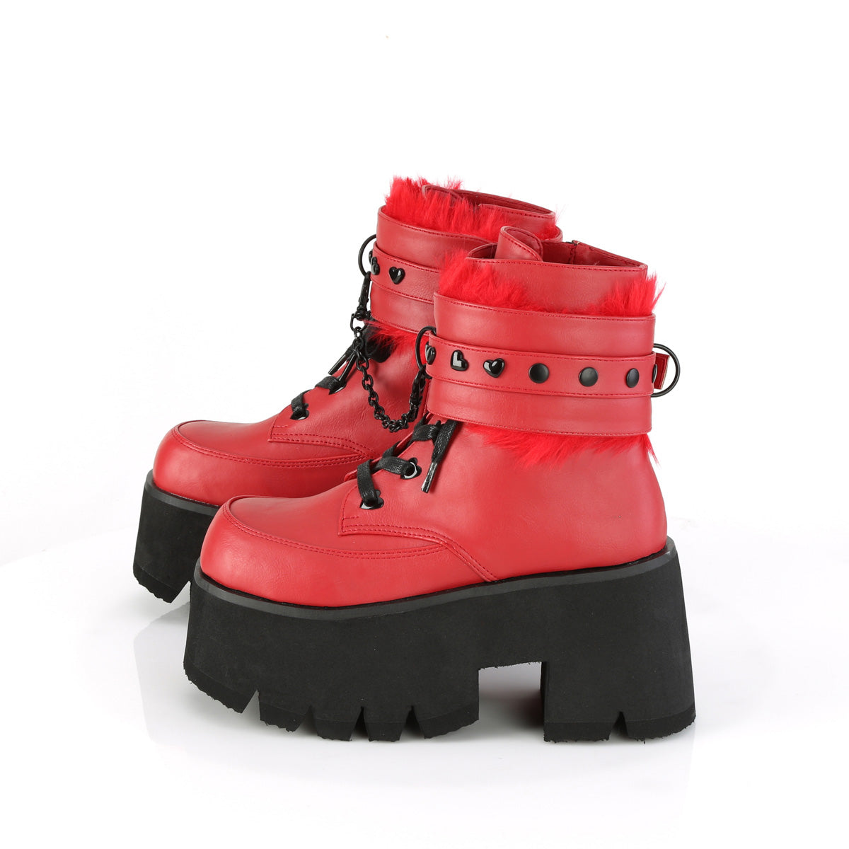 ASHES-57 Demonia Red Vegan Leather Women's Ankle Boots [Alternative Footwear]