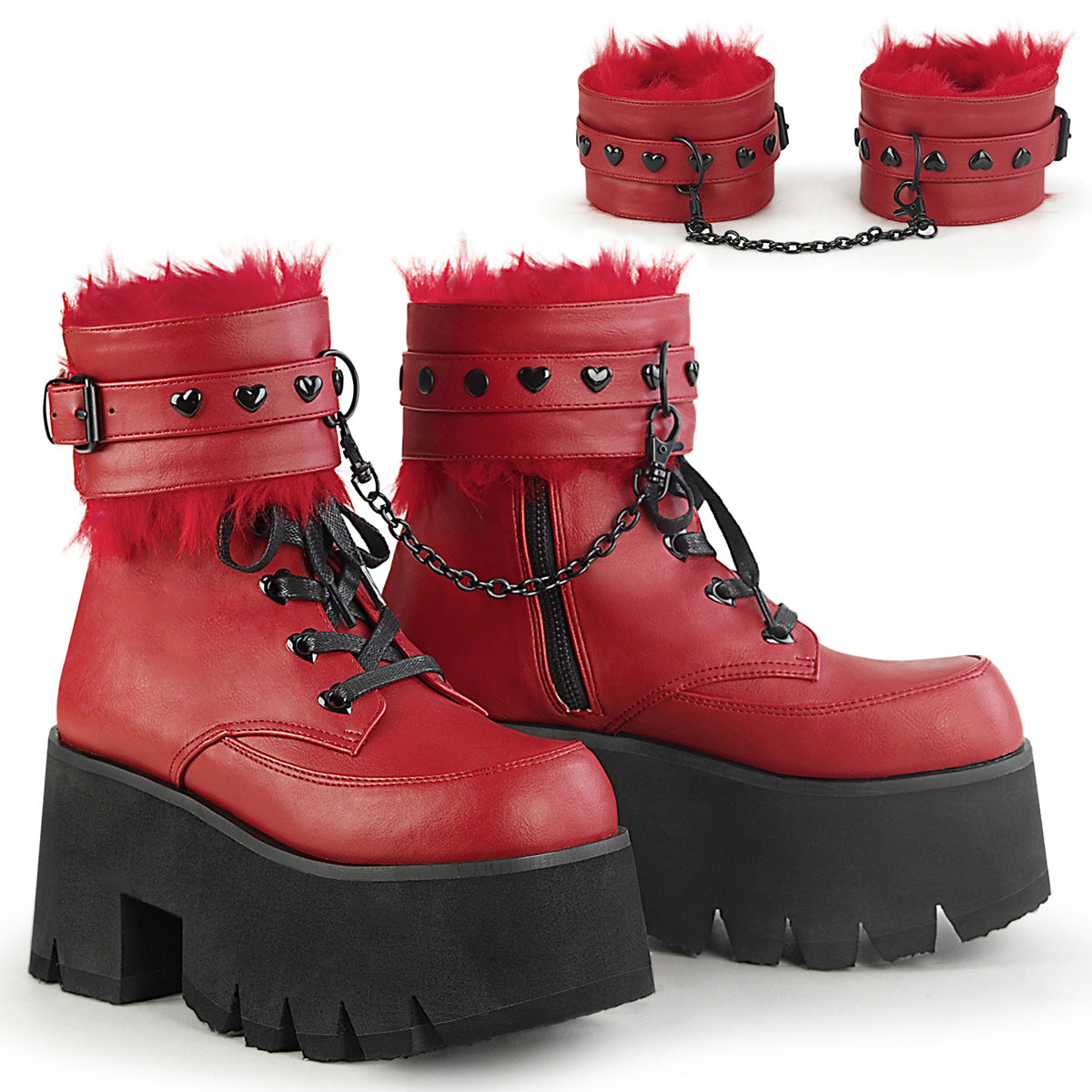 ASHES-57 Alternative Footwear Demonia Women's Ankle Boots Red Vegan Leather