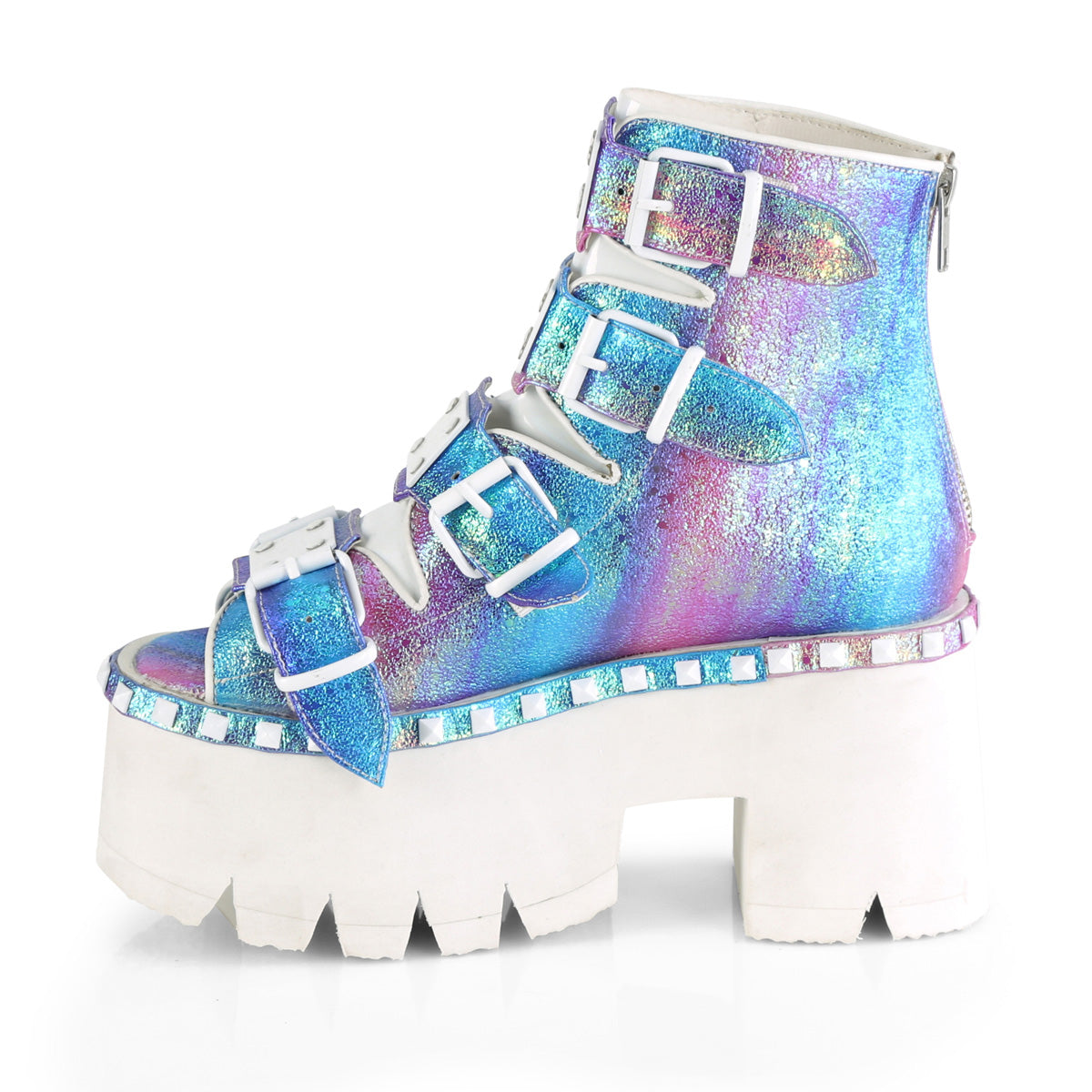 ASHES-70 Demonia Purple Multi Iridescent V Le Women's Ankle Boots [Demonia Cult Alternative Footwear]