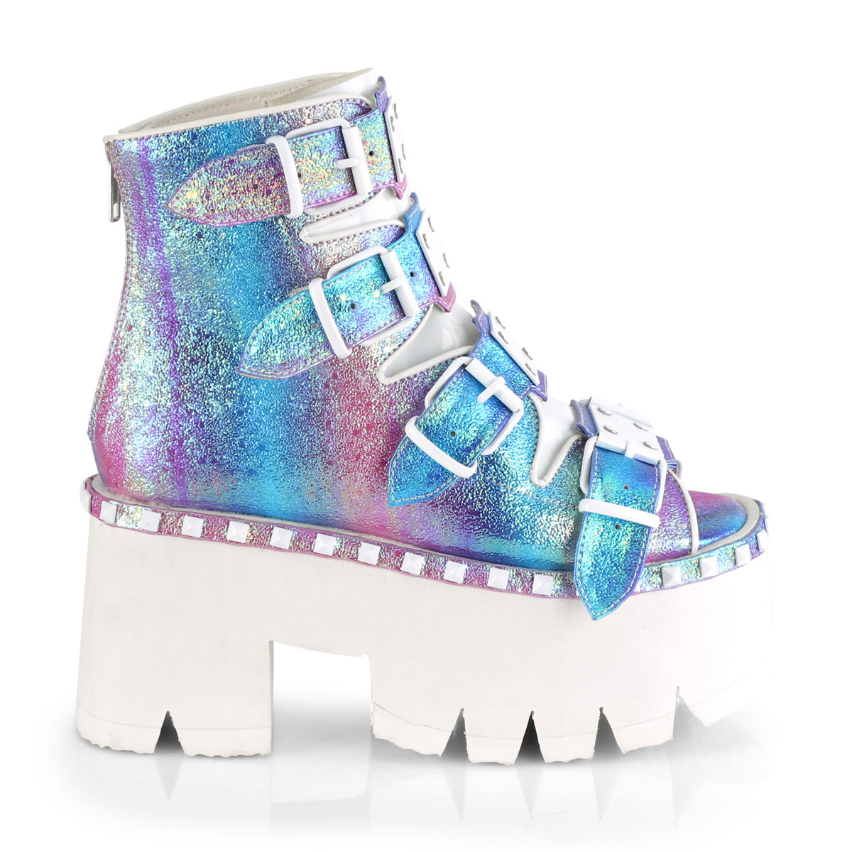 ASHES-70 Demonia Purple Multi Iridescent V Le Women's Ankle Boots [Demonia Cult Alternative Footwear]