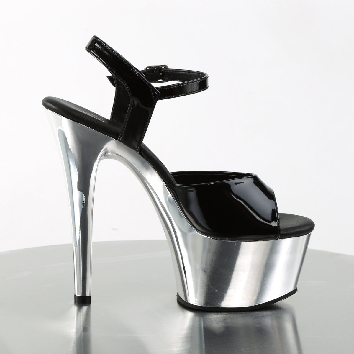 ASPIRE-609 Pleaser Black Patent/Silver Chrome Platform Shoes [Exotic Dance Shoes]