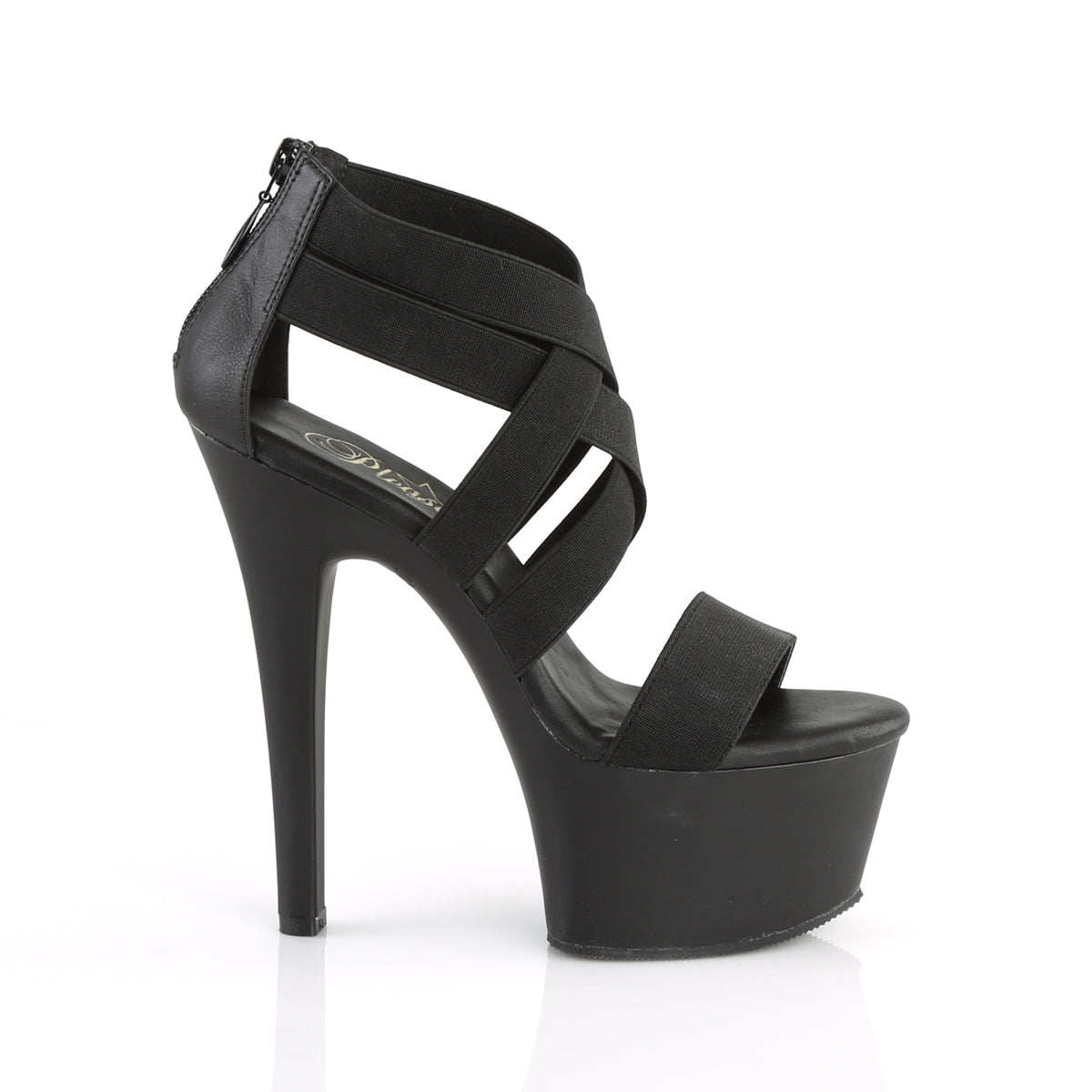 ASPIRE-669 Pleaser Black Elastic Band-Faux Leather/Black Matte Platform Shoes [Exotic Dance Shoes]