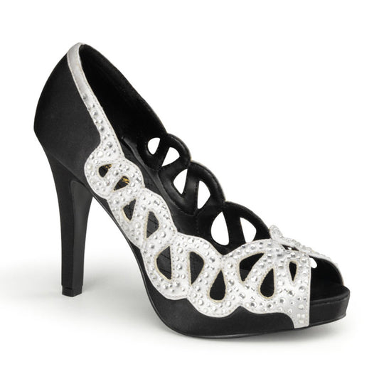 AVA-12 Retro Glamour Pin Up Couture Platforms Blk-Silver Satin