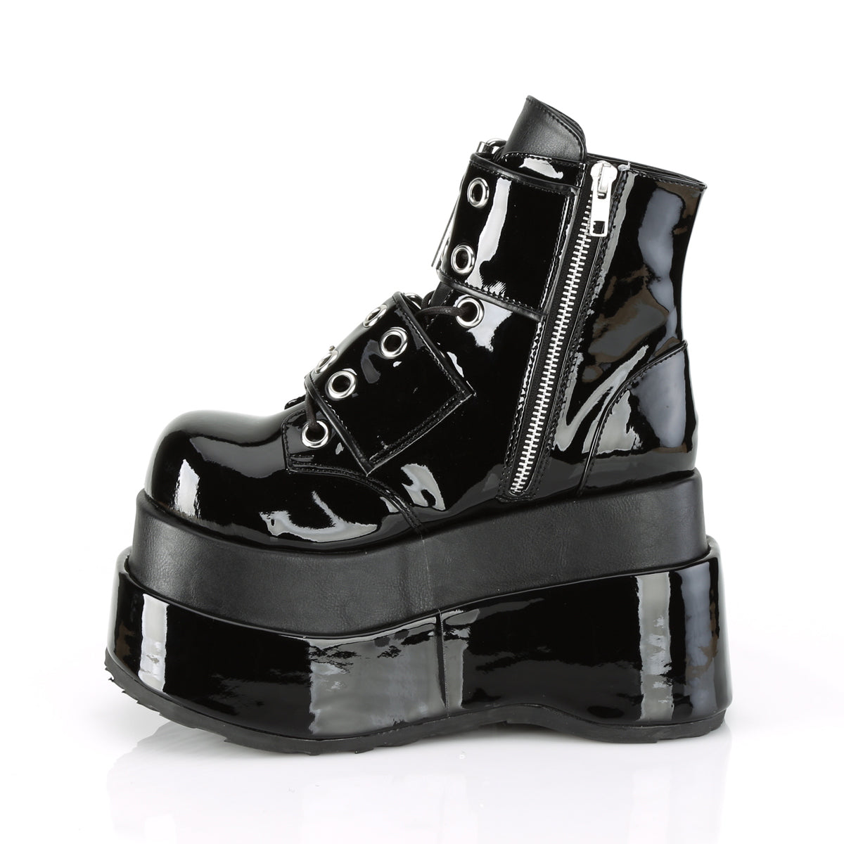 BEAR-104 Demonia Black Patent-Vegan Leather Women's Ankle Boots [Demonia Cult Alternative Footwear]