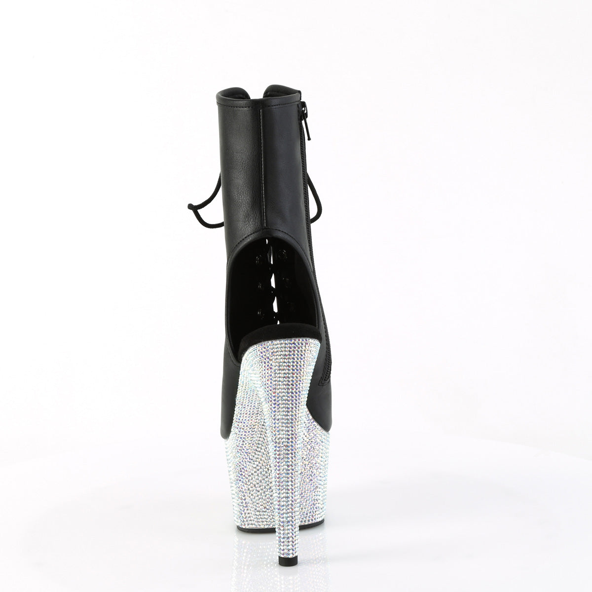 BEJEWELED-1016-7 Pleaser Black Faux Leather/Silver AB Rhinestones Platform Shoes [Sexy Ankle Boots]