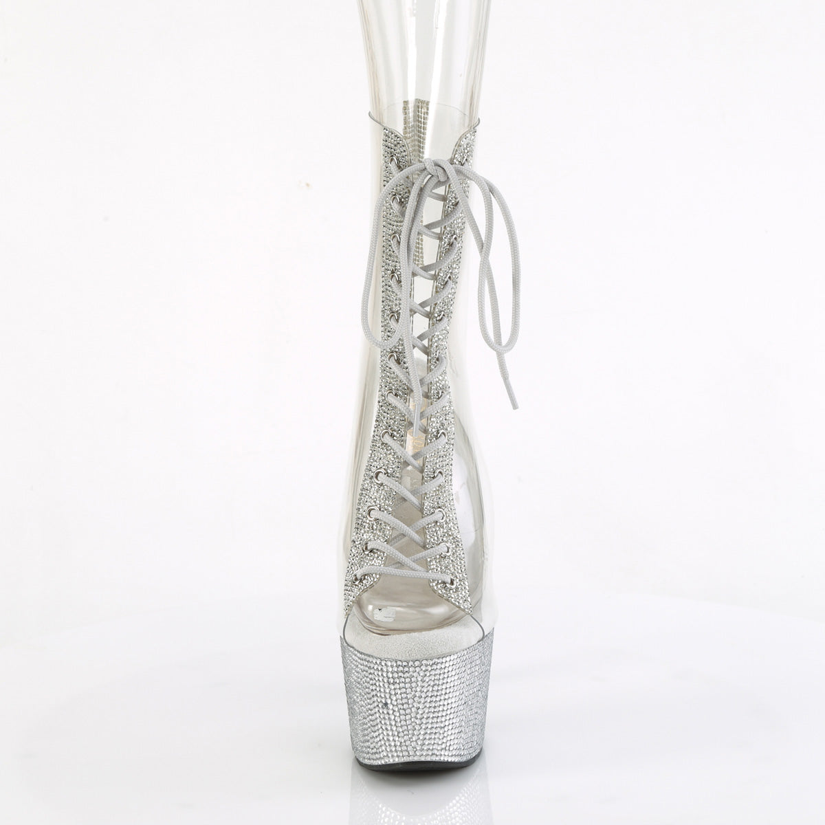 BEJEWELED-1016C-2-7 Pleaser Clear-Rhinestones/Silver Rhinestones Platform Shoes [Sexy Ankle Boots]