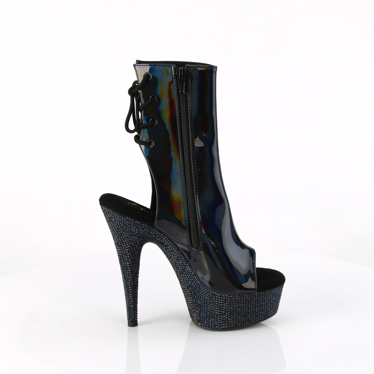 BEJEWELED-1018DM-6 Pleaser Black Holo Patentidnight Black Rhinestones Platform Shoes [Sexy Ankle Boots]