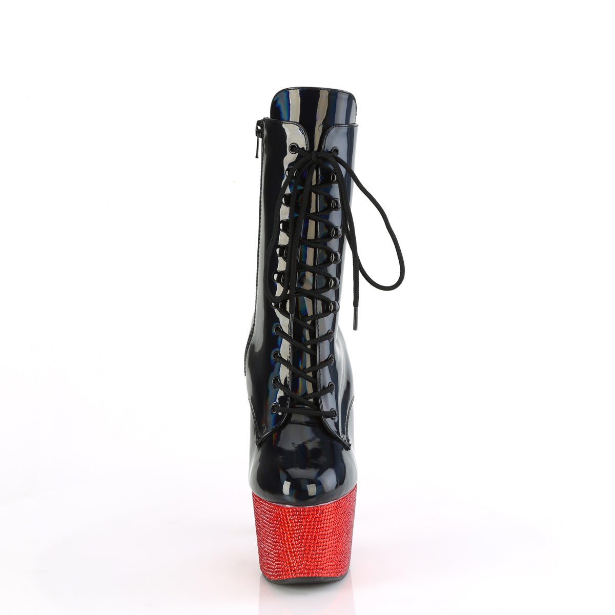 BEJEWELED-1020-7 Pleaser Black Holo Patent/Red Rhinestones Platform Shoes [Sexy Ankle Boots]