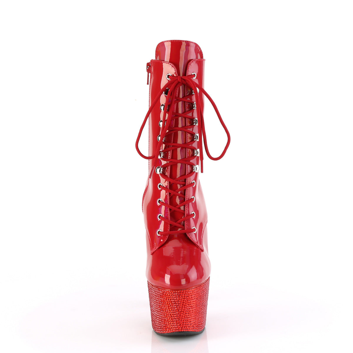 BEJEWELED-1020-7 Pleaser Red Holo Patent/Red Rhinestones Platform Shoes [Sexy Ankle Boots]