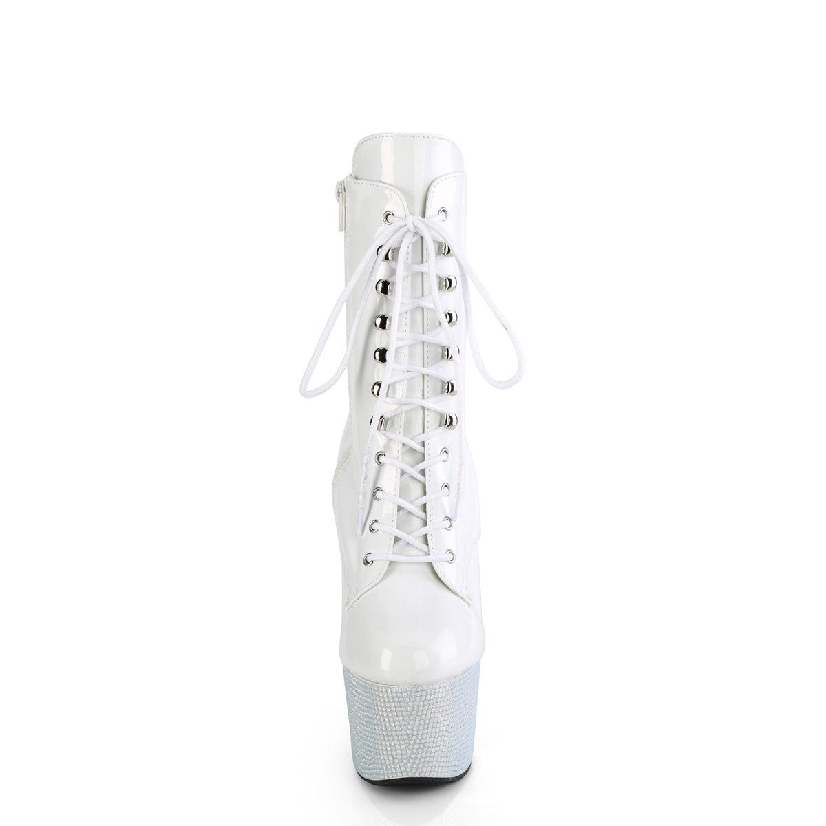 BEJEWELED-1020-7 Pleaser White Holo Patent/White Rhinestones Platform Shoes [Sexy Ankle Boots]