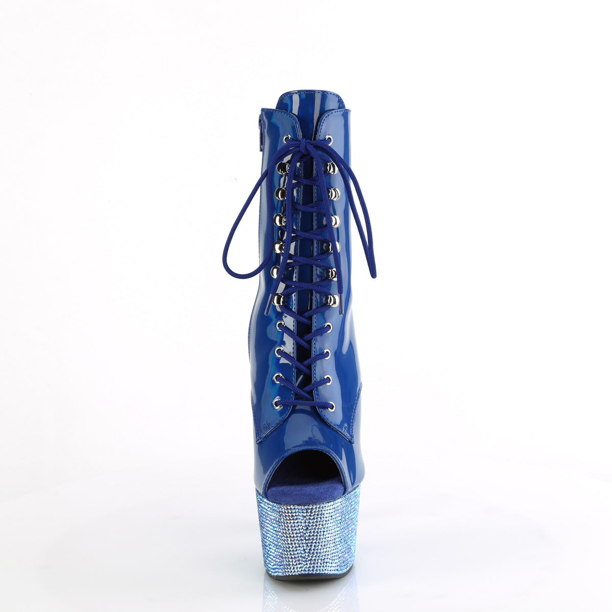 BEJEWELED-1021-7 Pleaser Blue Holo Patent/Blue AB Rhinestones Platform Shoes [Sexy Ankle Boots]