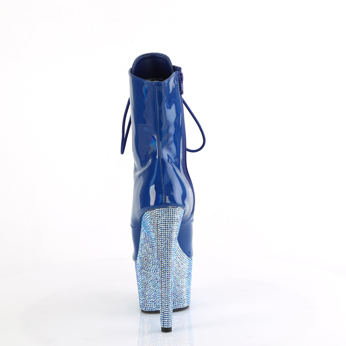 BEJEWELED-1021-7 Pleaser Blue Holo Patent/Blue AB Rhinestones Platform Shoes [Sexy Ankle Boots]