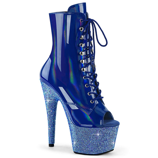 BEJEWELED-1021-7 Strippers Heels Pleaser Platforms (Exotic Dancing) Blue Holo Pat/Blue AB RS