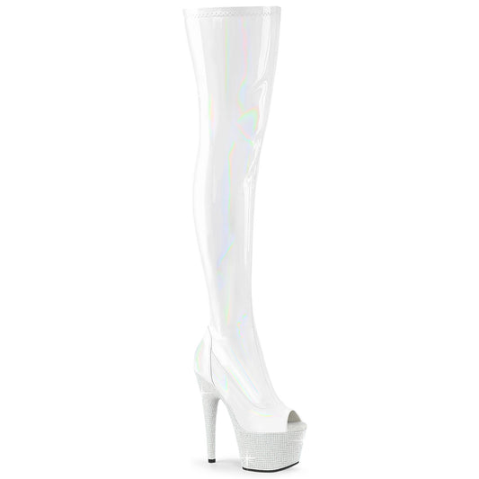 BEJEWELED-3011-7 Strippers Heels Pleaser Platforms (Exotic Dancing) Wht Str Holo Pat/Wht RS