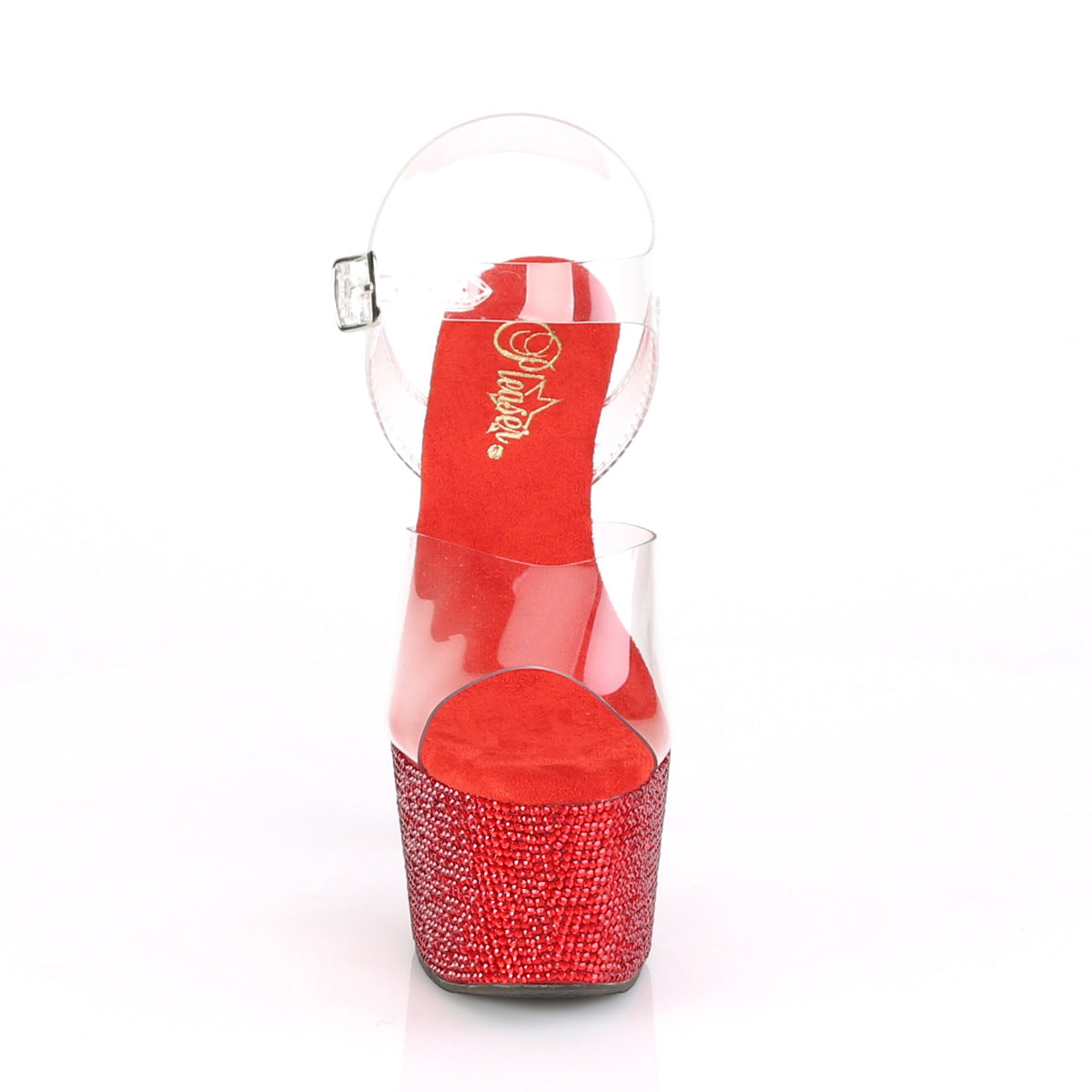 BEJEWELED-708DM Pleaser Clear/Red Rhinestones Platform Shoes [Exotic Dance Shoes]