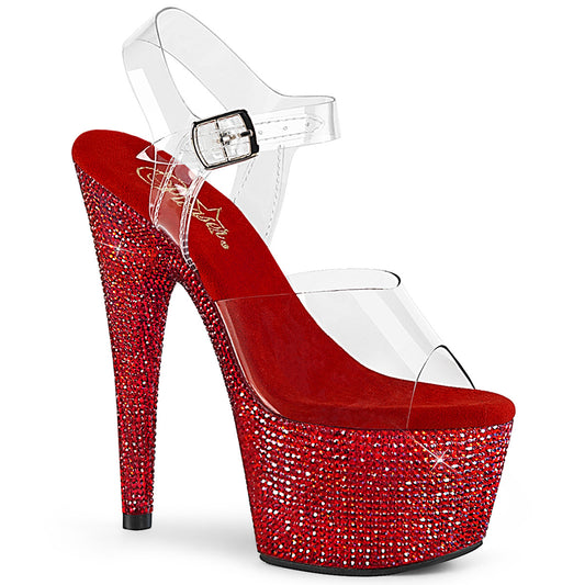 BEJEWELED-708DM Strippers Heels Pleaser Platforms (Exotic Dancing) Clr/Red RS