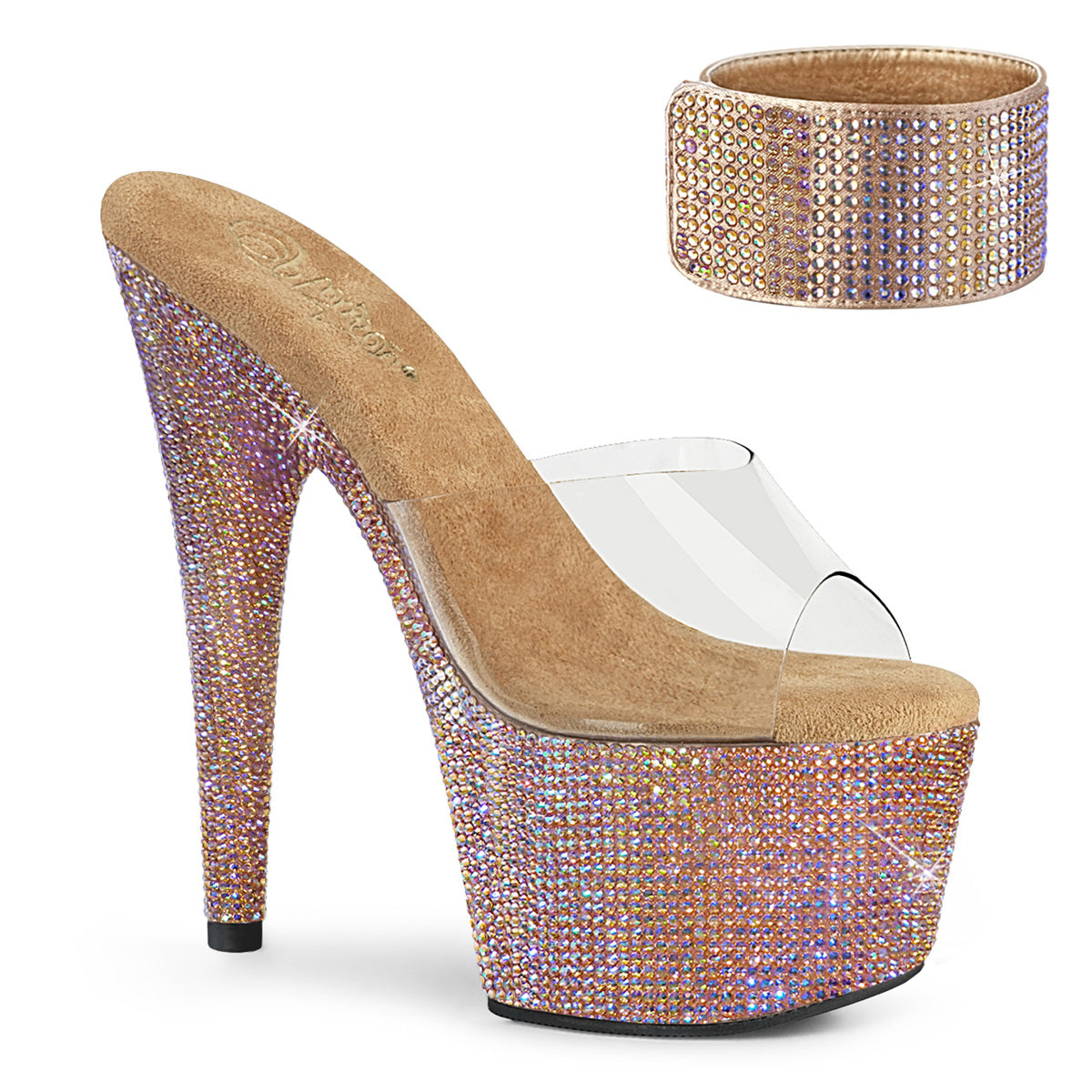 BEJEWELED-712RS Strippers Heels Pleaser Platforms (Exotic Dancing) Clr/Rose Gold Multi RS